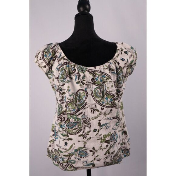 JKLA California Women's Floral Print Lace Trim Top Medium‎ White & Green - Picture 3 of 8